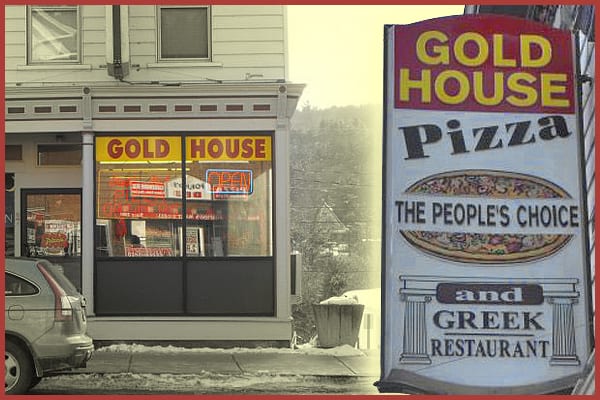Gold House Pizza Storefront & Sign