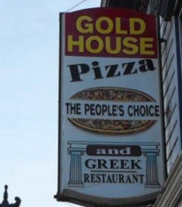 Gold House Pizza and Greek Restaurant Sign Board