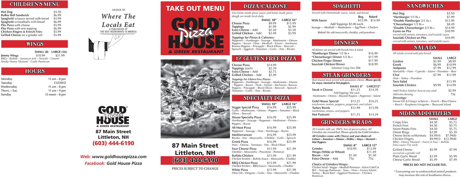 Gold House Pizza & Greek Restaurant Menu